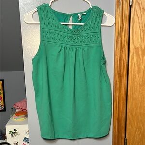 Elle Smocked Green Sleeveless Tank Top